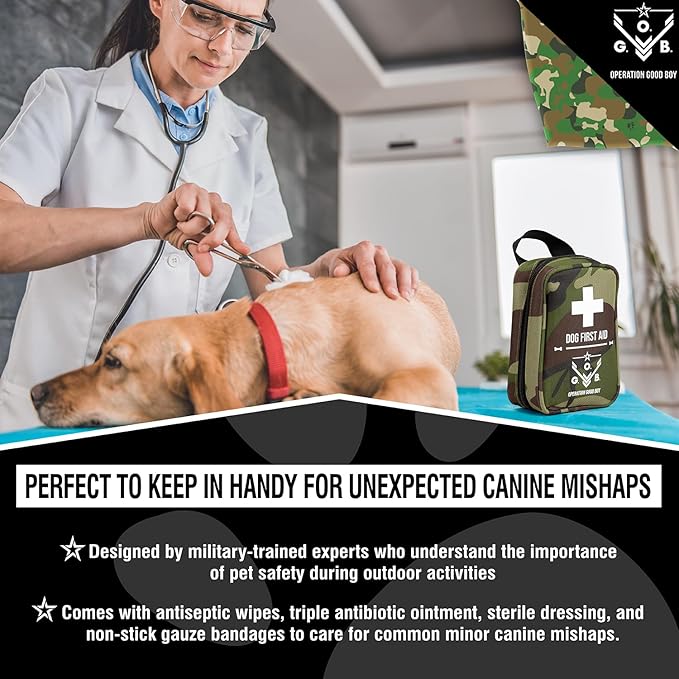 Operation Good Boy Tactical Pet First Aid Kit - Essential Supplies for Canine Mishaps - Lightweight, Waterproof Nylon Tote with Antiseptic Wipes, Antibiotic Ointment, Dressing, and Gauze