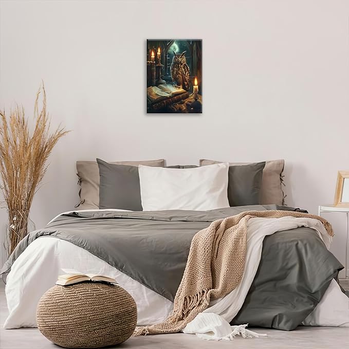Owl Book Wall Art Vintage Canvas Wall Decor Prints Framed Painting Owls Pictures Gifts Artwork for Bathroom Living Dining Bedroom 12"x16"