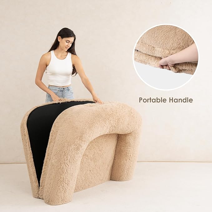 EHEYCIGA Foldable XL Dog Bed, Faux Fur Fluffy Pet Couch Bed for Large Dogs, Orthopedic Calming Memory Foam Big Pet Bed, Washable Soft Pet Sofa Bed with Non-Slip Bottom, Camel, 46"x34"x6.5"