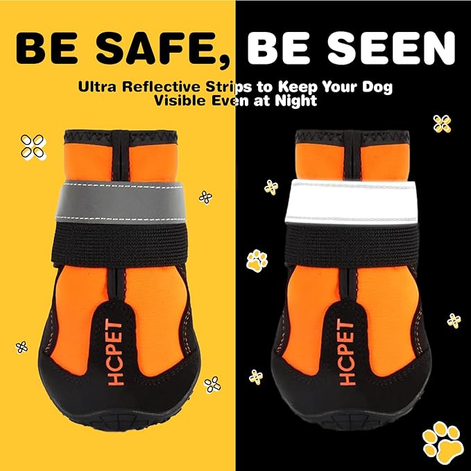 Hcpet Dog Shoes, Dog Boots for Small Dogs, Waterproof Medium Dog Booties Paw Protector for Summer Hot Pavement, Winter Snowy Day, Outdoor Walking, Indoor Hardfloors Anti Slip Sole Orange Size 1