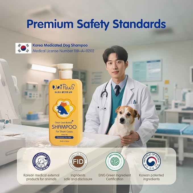 Unipaws Probiotic Dog Shampoo for Short-Haired Coats β Itch Relief, Deodorizing & Hydrating for Healthy, Fresh Skin with Calendula & Oatmeal β EWG Green & White Tea Scent, Made in Korea, 16.9 Fl Oz