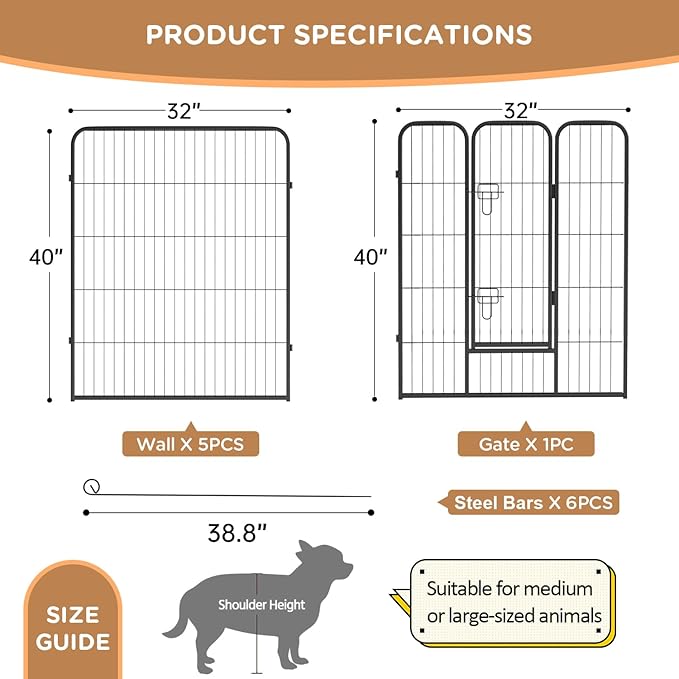 BestPet Dog Playpen Indoor 40 inch 6 Panels Metal Dog Pen Pet Dog Fence Outdoor Exercise Pen with Doors,Pet Puppy Playpen for RV Camping Yard, Black