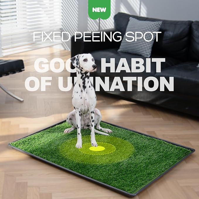 Dog Grass Pad with Tray, 45×34in XL Litter Box, 2×Grass Pad for Dogs Potty Washable, Thick Soft Odor-Free Hemmed Dog Pee Grass, Indoor Potty Training Balcony