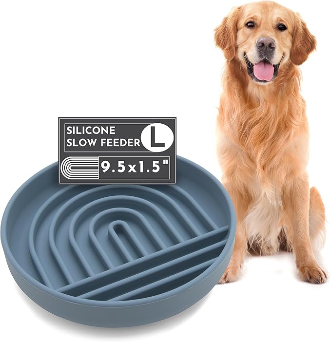 The Slowdown Bowl Silicone Slow Feeder for Dogs & Puppies, Slow Eating, Modern Lick Mat Design, Reduces Gulping, Fits 2.5 Cups 9.5” Across x 1.5” Tall, Mealtime Challenge, Large-Ocean