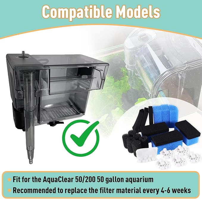 6 Sets of Upgraded Three-Stage Filtration Fish Tank Filter, Fit for AquaClear 50 Powerful Filters, Fish Tank Filter Replacement and Maintenance Kits for 20- to 50-Gallon Aquariums