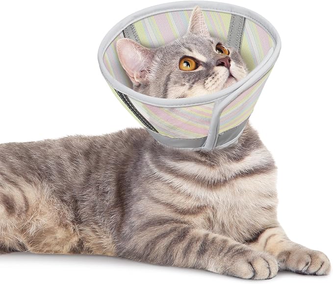 Cat Cone Collar Soft to Stop Licking Scratching, Comfortable Mesh Recovery Kitten Head After Surgery, Lightweight Waterproof Foldable Pet Cone, Donut Cone Alternative (Rainbow, L)