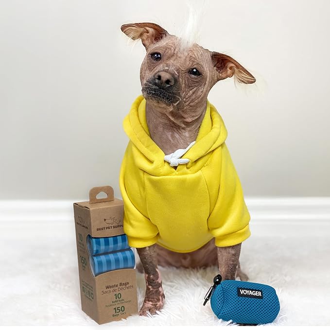 Best Pet Supplies Dog Poop Bags (150 Bags) for Waste Refuse Cleanup, Doggy Roll Replacements for Outdoor Puppy Walking and Travel, Leak Proof and Tear Resistant, Thick Plastic - Blue Strips