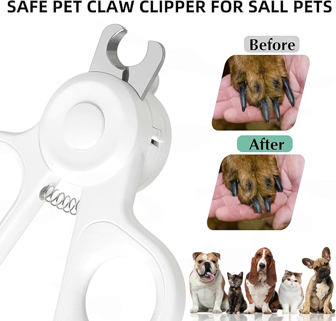 Professional Dog and Cat Nail Clippers with Lights to Illuminate Nails or Blood Lines for Safe Trimming,Sharp Stainless Steel Pet Nail Trimmers with Safety Guard to Avoid Overcutting for Small Animals