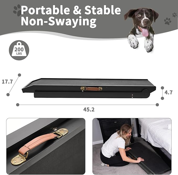 ABORON Dog Ramp,Adjustable Folding Pet Ramp for Bed,Couch,SUV - High Traction Portable Rubber Paw Ramps,Great for Small & Large Old Dogs & Cats, Supports up to 200 lbs,39.3''Long