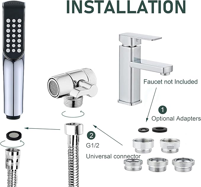 Tub faucet spayer attachment,Bathtub Shower Head Sink-Faucet with 5 Adapters, 79" Hose for Pet Dog Rinse, Baby Bath & Hair washing, ON/OFF Extension for Tub Faucet, Utility Sink, Garden,Bathroom