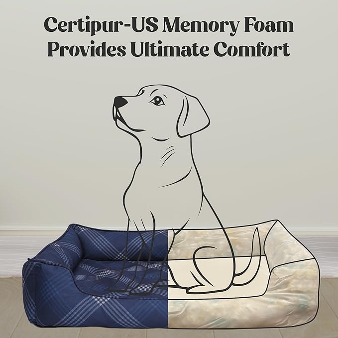 Orthopedic Bolster Dog Bed β CertiPUR-US Foam, Recycled Polyester Canvas, Washable Cover, Anti-Slip Bottom, Medium, Grey Plaid β Stylish Designer Dog Sofa