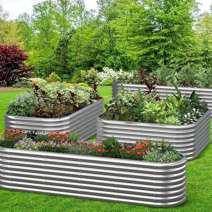 BTDVR 2 PCS 9 in 1 Tall 8×2×1.5ft Galvanized Raised Garden Bed Outdoor, Metal Raised Beds for Vegetables, Above Ground Garden Box for Flower, Steel Garden Bed for Gardening