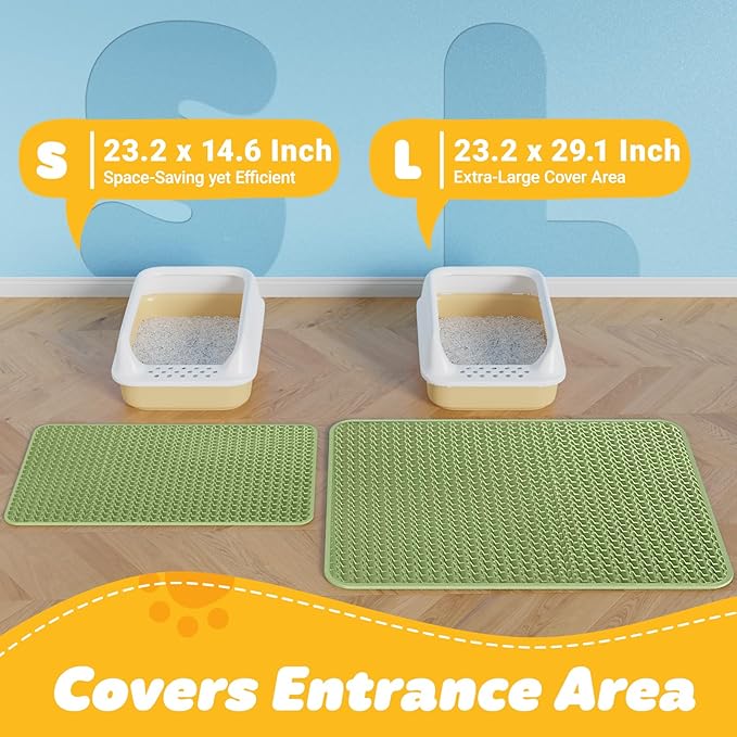 Cat Litter Mat - 23.2'' x 14.6'' Small Litter Trapping Mat, Easy to Clean Litter Box Mat, Waterproof, Urine-Proof, Non-Slip Kitty Litter Mats for Floor, Bright Green