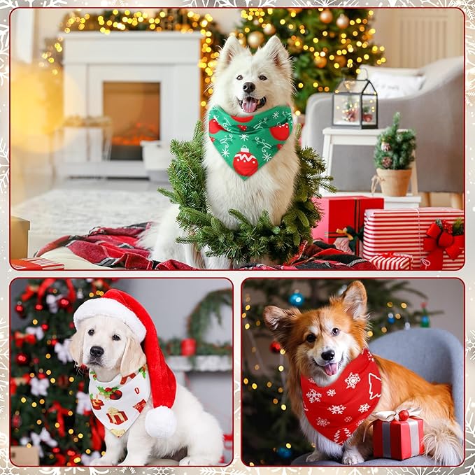 Abbylike 50 Pieces Christmas Dog Bandanas Bulk Xmas Bandanas for Dogs Triangle Kerchief Bibs Scarf Set for Christmas Pet Costume Accessories Decoration (31.5 x 21.7 x 21.7)