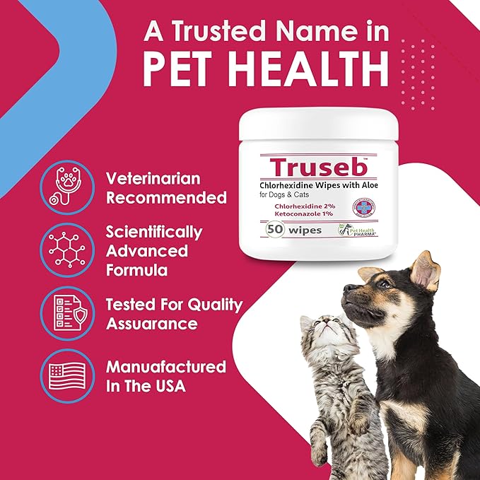 Chlorhexidianes Wipes for Dogs, Cats and Horses (Made in U.S.A) (USA) (Ketoconazole & Chlorhexidine Wipes, 50 Count)