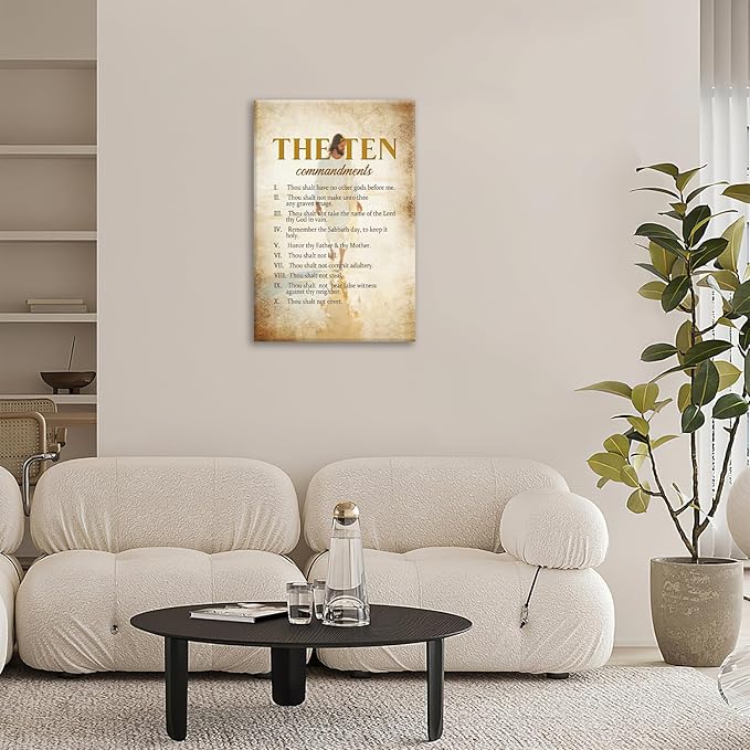 The Ten Commandments Christian Pictures Wall Art, Bible Verse Jesus Bathroom Wall Decor Religion Scripture Framed Painting Religious Canvas Artwork for Church Bedroom Living Room 24"L x 16"W