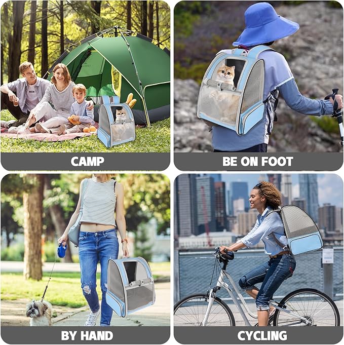 Cat Backpack Carrier,Pet Carrier Airline Approved for Small Dog Cat Puppy Kitten Bunny,Ventilated Mesh Design Animal Backpack for Hiking Camping Travel Bag (Blue)