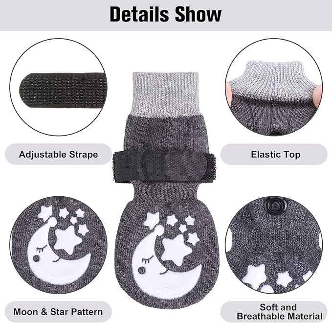 BEAUTYZOO Anti-Slip Dog Socks,Dog Shoes for Hot/Cold Pavement,Paw Protectors with Grips 3 pairs for Puppy Small Medium Large Senior Old Dogs,Dog Socks to Prevent Licking and Hardwood Floor Protection