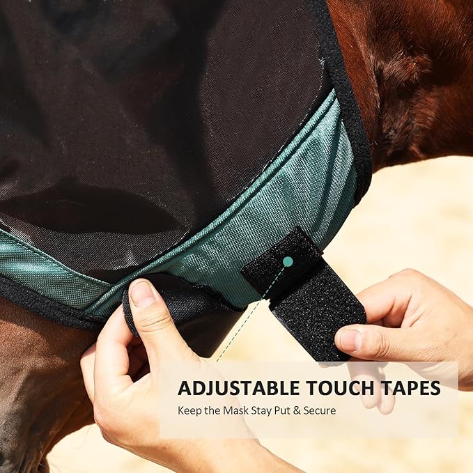 Harrison Howard Pro Luminous Horse Half Face Fly Mask Large Eye Space with Ears UV Protection for Horse Hunter Green XL