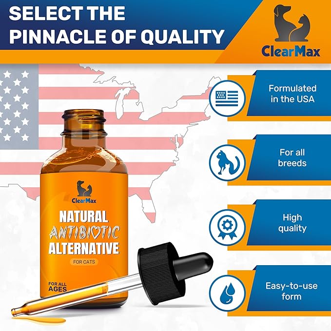 Cat Antibiotic to Help with Cough & Allergies โ Antibiotics for Cats to Aid with UTIs and Digestive Moments โ HIPS & Joints Support โ Attractive Chicken Taste โ 2 Oz Bottle