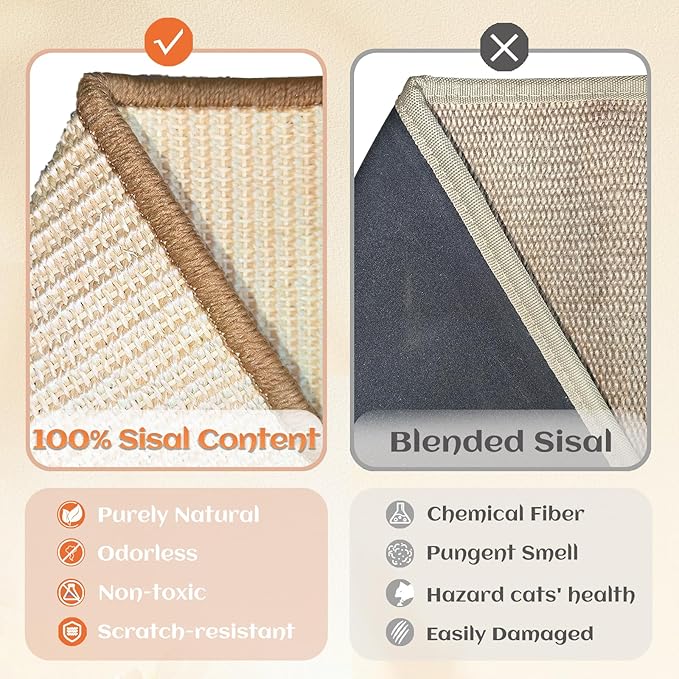 Sisal Cat Scratcher Bed for Indoor Cats Hammock for Scratching Pad Cat Chair Nartural Sisal Scratch Post for Large Cats Scratcher Lounge, Wooden Cat Furniture(Standard Edition)