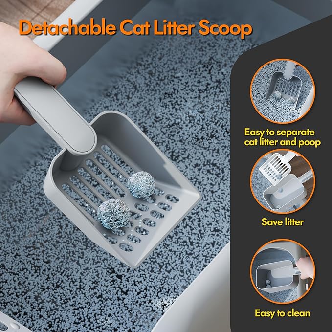 Stainless Steel Cat Litter Box with Lid, 24" L x 16" W x 11.8" H, Large Cat Litter Box for Multiple Cats with High Sided, No-Leak & Stick, Easy to Clean, Includes Litter Mat & Multi Functional Scoop