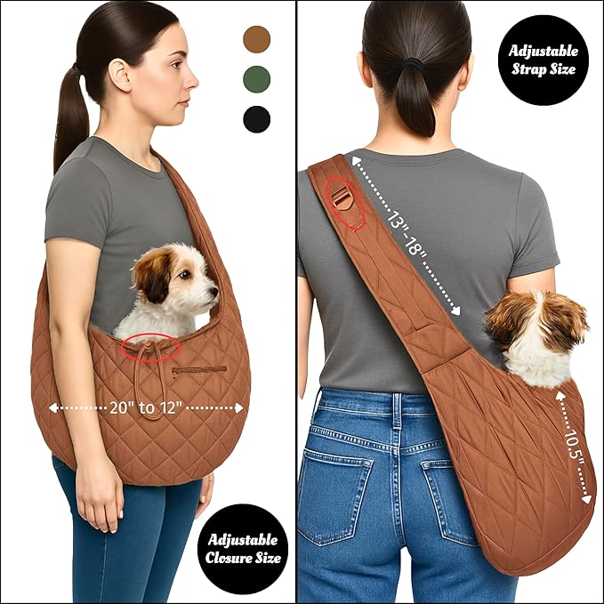 Small Dog Carrier Sling – Copper Brown Hands‑Free 2‑in‑1 Cross‑Body & Handheld Pet Sling for Small Dogs up to 10 lbs, Parachute‑Grade Rip‑Stop Nylon, Padded Strap & Safety Tether