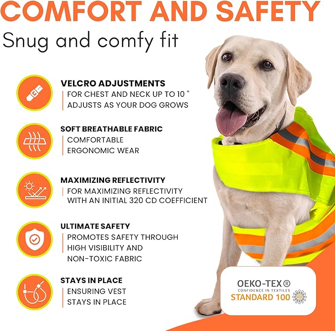 Reflective Dog Vest: Hi-Visibility Safety Gear for Outdoors. Safeguard Your Dog with Easy to wear Adjustable Reflective Vest (Small)