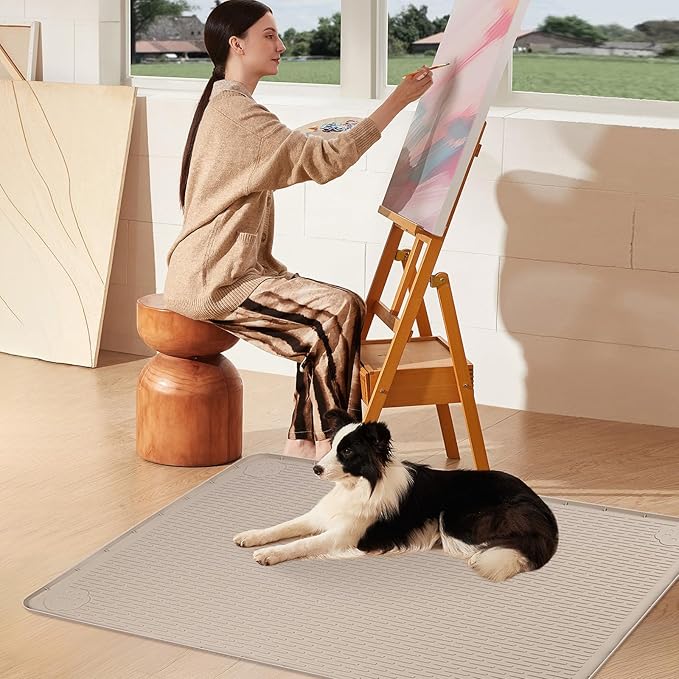 Pee Pads for Dogs, 40" x 28" Extra Large Reusable Dog Silicone Mat for Floor Protector, Washable Non-Slip Dog Training Pads for Potty Training (Khaki)