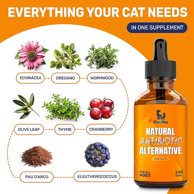 Cat Antibiotic to Help with Cough & Allergies โ Antibiotics for Cats to Aid with UTIs and Digestive Moments โ HIPS & Joints Support โ Attractive Chicken Taste โ 2 Oz Bottle