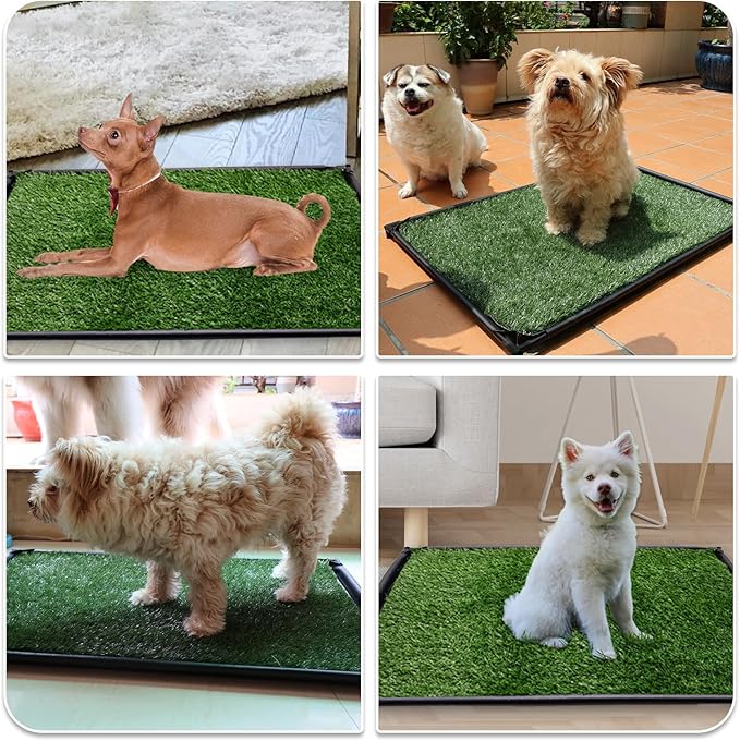 Dog Grass Pad with Tray, 35" X 23" Large Indoor/Outdoor Potty Training Pad, Durable Leak-Proof Tray and Reusable Puppy Grass Pads, Easy Clean Portable Pet Relief System for Small to Medium Dogs
