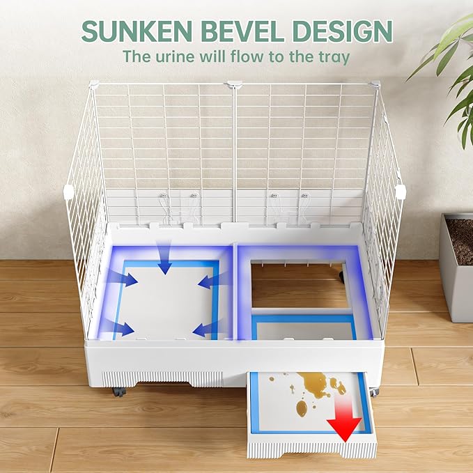 Oneluck Indoor Bunny Cage with Pull-Out Tray,Wheels and Transparent Panel,Rabbit, Guinea Pig, Chinchillas, and Small Animal Condo