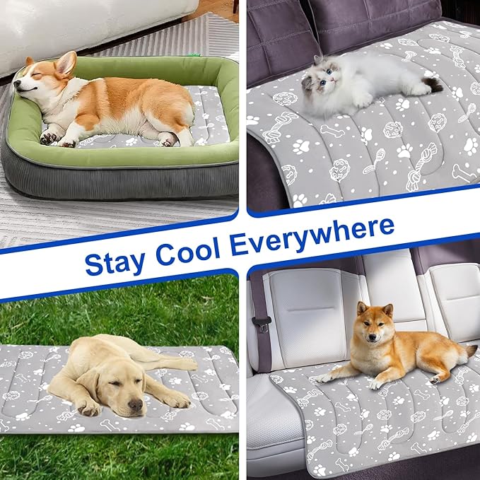 MH MYLUNE HOME Upgrade Cooling Mat for Pets, 44”x32” Arc-Chill Fiber Reinforced Padding, Heat-Absorbing Color-Changing Pet Pad, Foldable/Washable Summer Bed
