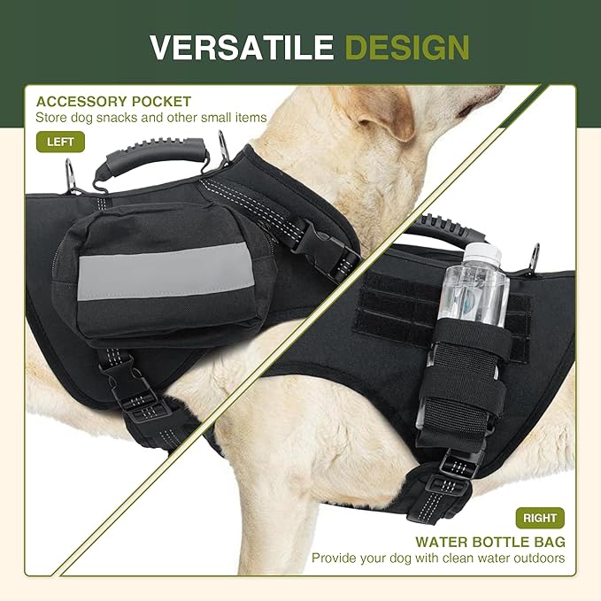 Tactical Dog Harness with Reflective Material, Adjustable Heavy-Duty No Pull Harness, Tear-Resistant Dog Tactical Vest with Handle, Breathable Outdoor Gear for Training, Hiking, Walking, Black L