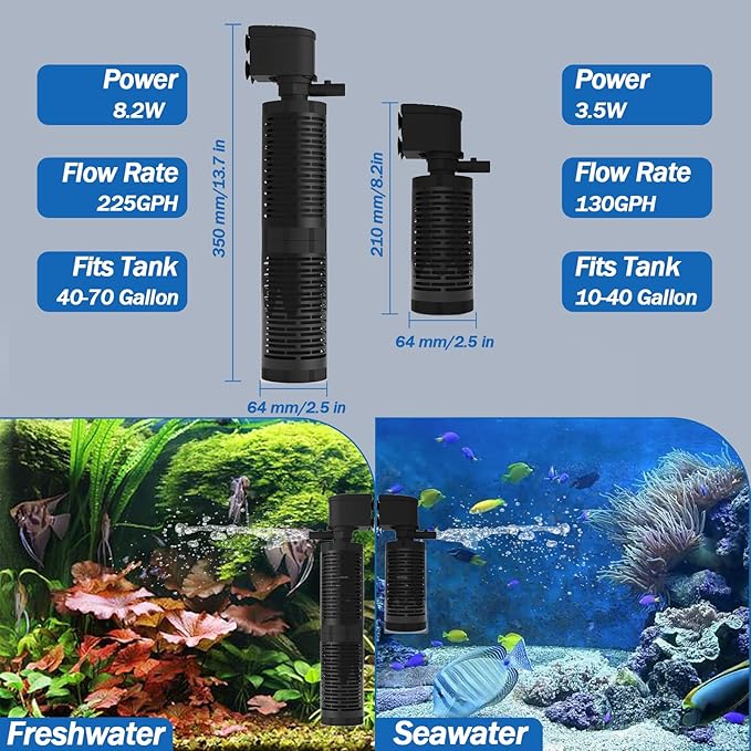 AquaMiracle True 4-Stage Fish Tank Filter, In-tank Submersible Aquarium Filter Internal Fish Filter with Aeration, for 10-40 Gallon Aquariums