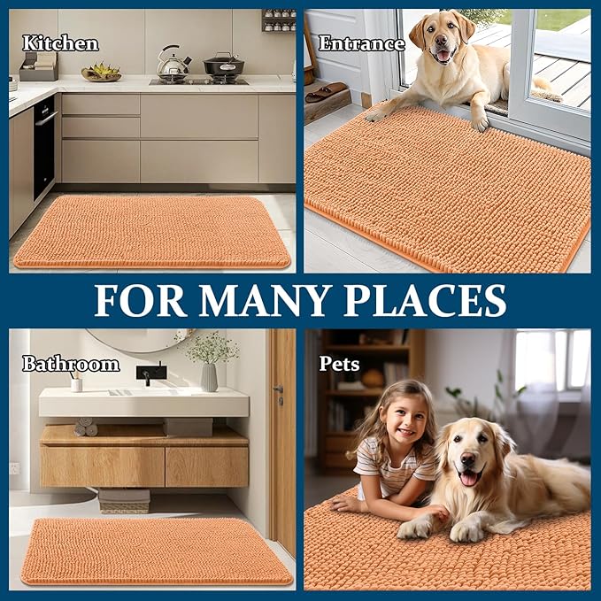 OLANLY Dog Door Mat for Muddy Paws 59x32, Absorbs Moisture and Dirt, Absorbent Non-Slip Washable Doormat, Quick Dry Chenille Mud Mat for Dogs, Entry Indoor Entryway Carpet for Inside Floor, Orange