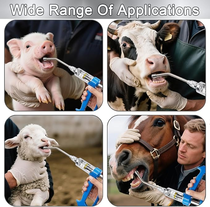 20ML Veterinary Metal Feeding Gun, Continuous Drench Gun Dosing Device Veterinary Adjustable Medicine Dispenser Husbandry Autonomous Feeding Tool, for Pig Cow, Sheep, Horse (Blue, 20ML+Kettle)