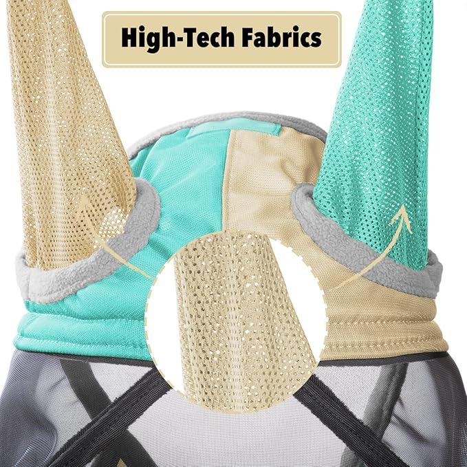Harrison Howard Pro Luminous Horse Fly Mask Standard with Ears UV Protection for Horse Champagne Gold/Mint Large Full Size