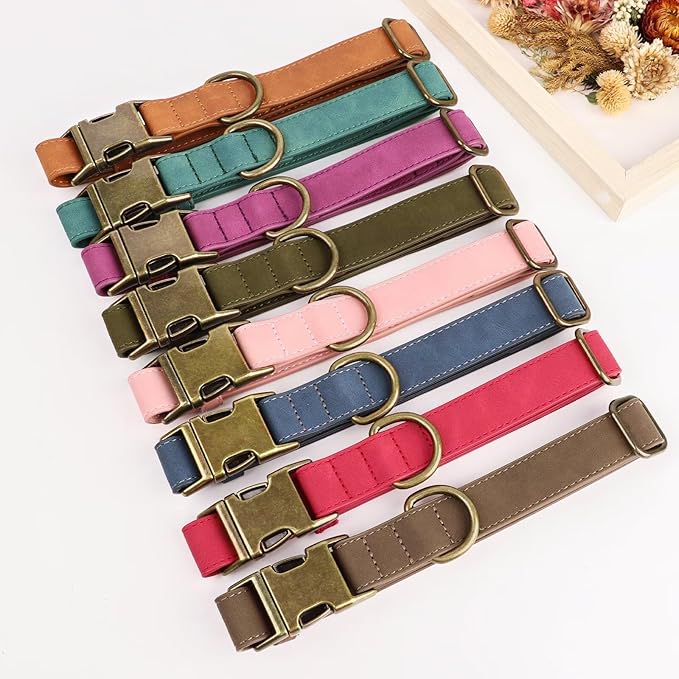 Didog Soft PU Leather Dog Collar, Stylish Quick Released Dog Collars for Medium Dogs, Easy Clean Adjustable Pet Collar for Daily Walking, Pink, M Fit 13-21" Neck