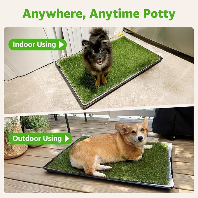 Dog Grass Large Potty Patch, Dog Litter Boxes Artificial Grass Bathroom Turf for Pet Training, Washable Puppy Pee Pad, Perfect Indoor/Outdoor Portable Potty Pet Loo (Tray system-41"X26.8")