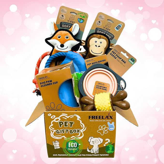 Durable Dog Chew Toys Gift Box โ Eco-Friendly Teething Toys for Aggressive Chewers, Plush & Squeaky Toys, Toothbrush, Ideal Gift Basket for Medium & Large Dogs