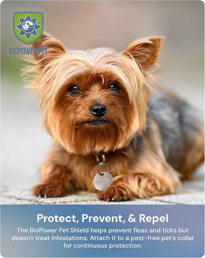 Natural Flea & Tick Repellent Collar Tag for Dogs & Cats – BioPower Pet Shield – Safe for Pets When Used as Directed – Lasts 1 Full Year - Small Tag (<10 Lbs)