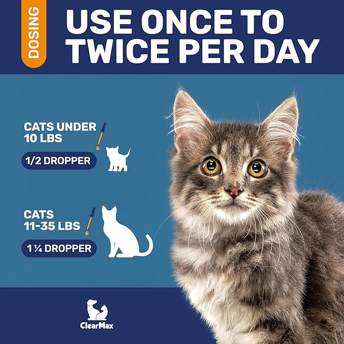 Cat Antibiotic to Help with Cough & Allergies โ Antibiotics for Cats to Aid with UTIs and Digestive Moments โ HIPS & Joints Support โ Attractive Chicken Taste โ 2 Oz Bottle