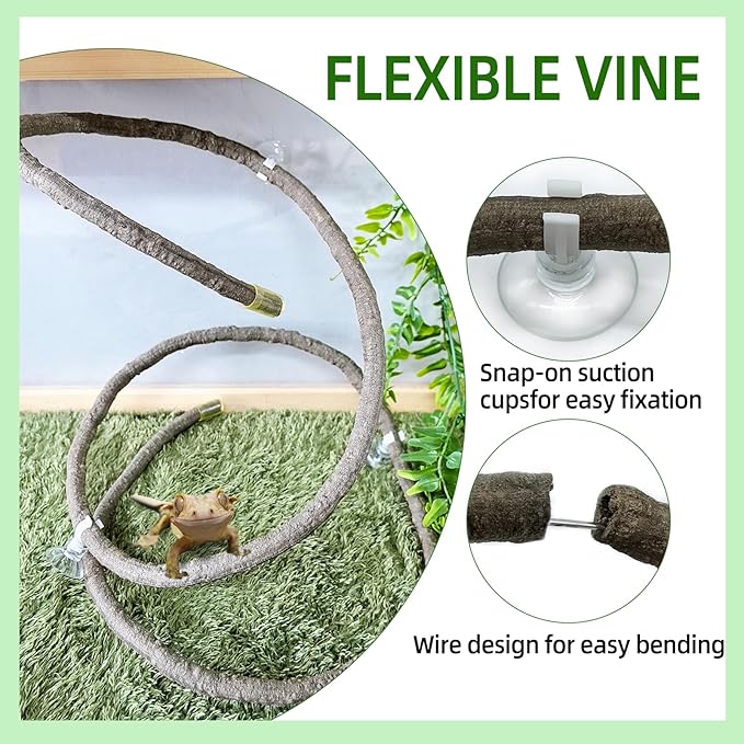 BNOSDM Reptile Vines,Bendable Jungle Climbing Vine,Terrarium Plants Artificial Decor,Tank Decorations Accessories for Bearded Dragons Chameleons Snakes Lizards Hermit Crabs