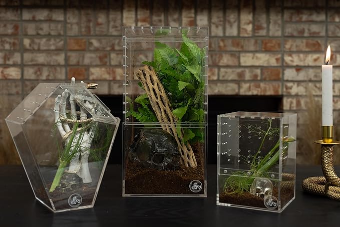 Coffin Shaped Jumping Spider Enclosure 9.5”x7.5”x5” Tarantula Enclosure Reptile Terrarium w/Sliding Magnetic Door. Great Reptile Tank Acrylic Aquarium Spider Box for Terrestrial or Arboreal Animal.