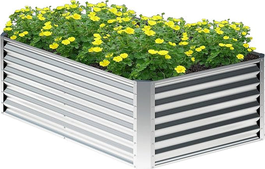 4x2x2FT Galvanized Raised Garden Bed,Planter Raised Beds-Metal Garden Box,Large Plant for Outdoor Planting, Vegetables Bed,Flower,herb-Sliver