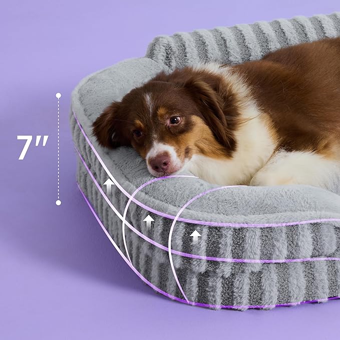 LE SURE Cute Dog Beds Large Sized Dog, Orthopedic Waterproof Large Pet Bed with Sides, Non-Slip Bottom and Egg-Crate Foam Pet Couch Sofa with Washable Removable Cover, Grey