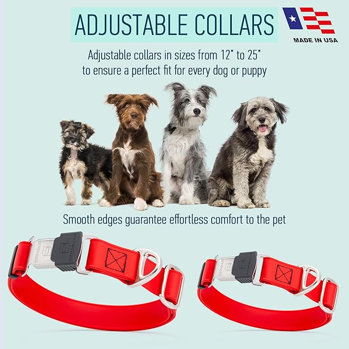 Dogline Biothane Waterproof Dog Collar with Herm Sprenger Black Stainless Steel Quick Release Buckle – Heavy Duty Tactical Durable Collar for Dogs – Comfortable and Safe Pet Collar W 1" L 15-25" Red