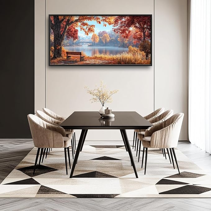 Large Autumn Tree Wall Art for Living Room, Framed Oversized Lake Landscape Wall Decor Nature Canvas Painting Modern Artwork for Living Room Bathroom Bedroom Office Dining Room 60"x30"