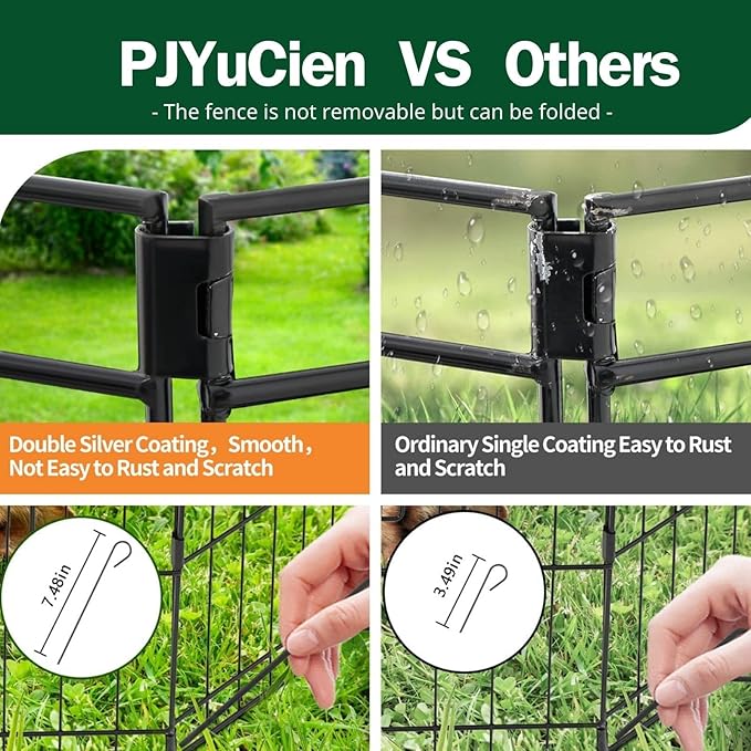 PJYuCien Dog Playpen, 8 Panels 42’’H Dog Pens Indoor with Bottom Pad, Metal Foldable Pet Puppy Exercise Fence Crate Kennel, Better for Medium and Big Animals,Black